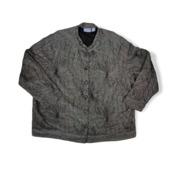 Liz & Me Womens Gray Floral Pattern Long Sleeves Button Down Blazer Plus Size 3X - Picture 2 of 6